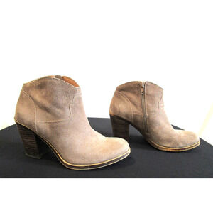 Lucky Brand Eller Ankle Taupe Suede Block Heel Western Booties Women 5.5 M